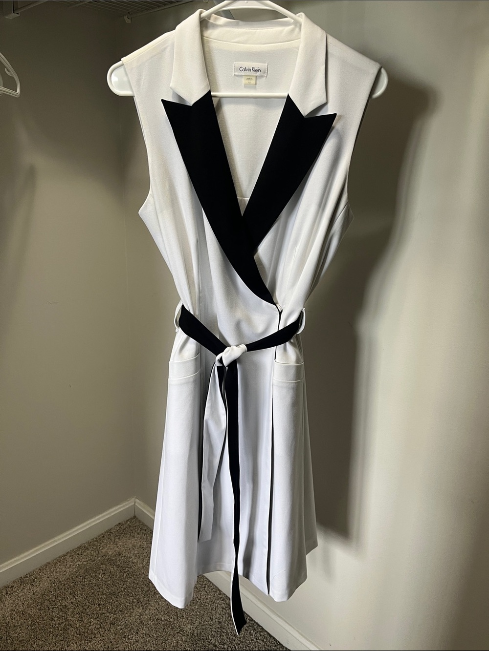 Calvin Klein Black & White Tuxedo Wrap Dress